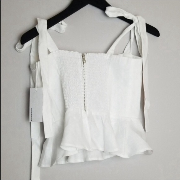 Reformation Kassi Linen Ruffle Tie Top In White - Picture 5 of 8